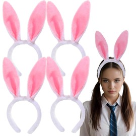 JazSwirl Bunny Ears Headbands, Pink Blue Bunny Hairbands (Pink, M)