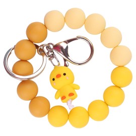 Phamines Silicone Beaded Wristlet Keychains with Charms, Rabbit Duck Dinosaur Cactus Bear Beads Key Ring Bracelet for Women (Yellow Duck)