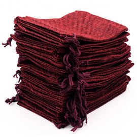 Leeyunbee Pack of 30 10 x 15 cm Jute Bags with Drawstring, Linen Bags Hessian Bags, Small Gift Bags for Jewellery, DIY, Crafts, Wedding, Party, Christmas (Burgundy)