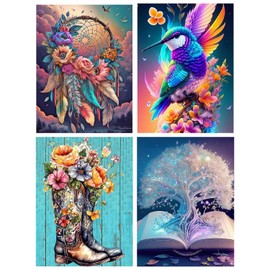 Mowana Diamond Art Kits for Adults - 4Pack Diamond Painting Kits for Adults Beginners, 5D DIY Full Drill Round Diamond Paintings for Gift and Home Wall Decor (11.8x15.7inch)