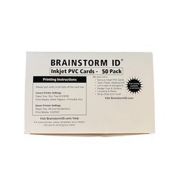 Inkjet PVC Cards (50 Pack) - Inkjet Printable PVC ID Cards with Brainstorm ID's Enhanced Ink Receptive Coating - Waterproof and Double Sided Printing - Works with Epson and Canon Inkjet Printers