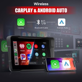 Wireless CarPlay Screen for Motorcycle, 5'' Waterproof Touchscreen Portable Carplay Android Auto for Motorbike, Airplay, EQ, Navigation/Siri, Dual Bluetooth