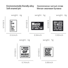 5pcs Quote Series Enamel Pins "I Need My Dose of Music Everyday" Brooch Pin "Music is my only drug" Enamel Pin White Creative Black Brooches Badge Jewelry Gift For Friend