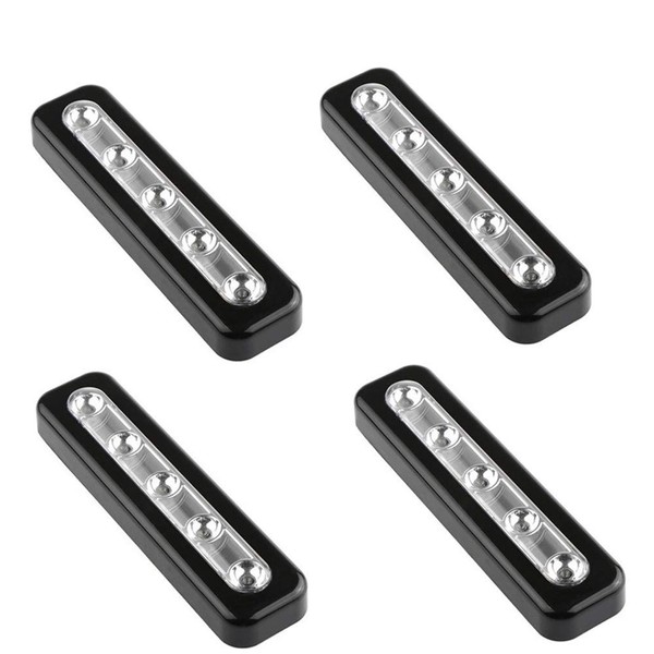 WeFoonLo Pack of 4, DIY Stick on 5 LED Touch Tap Lights Battery Powered Push Night Light for Closets, Cabinets, Cupboard, Hallway, Stairs, Attics, Garages, Car, Sheds, Storage Room (Black)