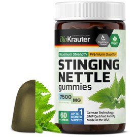 BIO KRAUTER Stinging Nettle Gummies - 7500 mg Strength - 60 Chews - Nettle Root 10:1 Extract - Urinary Support Supplement - Vegan Gummies Gelatin-Free Formula