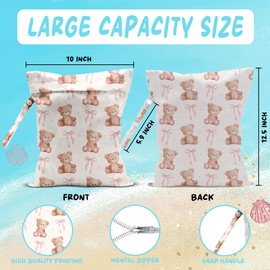 WINGTECA Wet Bag for Baby Swimsuit Kids Wet Dry Bag for Breast Pump Parts Diaper Bag Toiletries Daycare Organizer Beach Vacation Essentials Bear Pink Bow Travel Laundry Bags