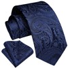 HISDERN Mens Solid Navy Blue Paisley Wedding Tie Handkerchief Men's