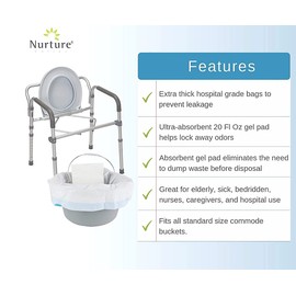 Ultra-Absorbent Disposable Commode Liners (20 Fl Oz Absorbency) | Extra Thick Leak-Proof Bags for Bedroom and Bathroom Toilets, Commodes and Buckets – Elderly, Sick, Nurses & Caregivers – 24 Pack