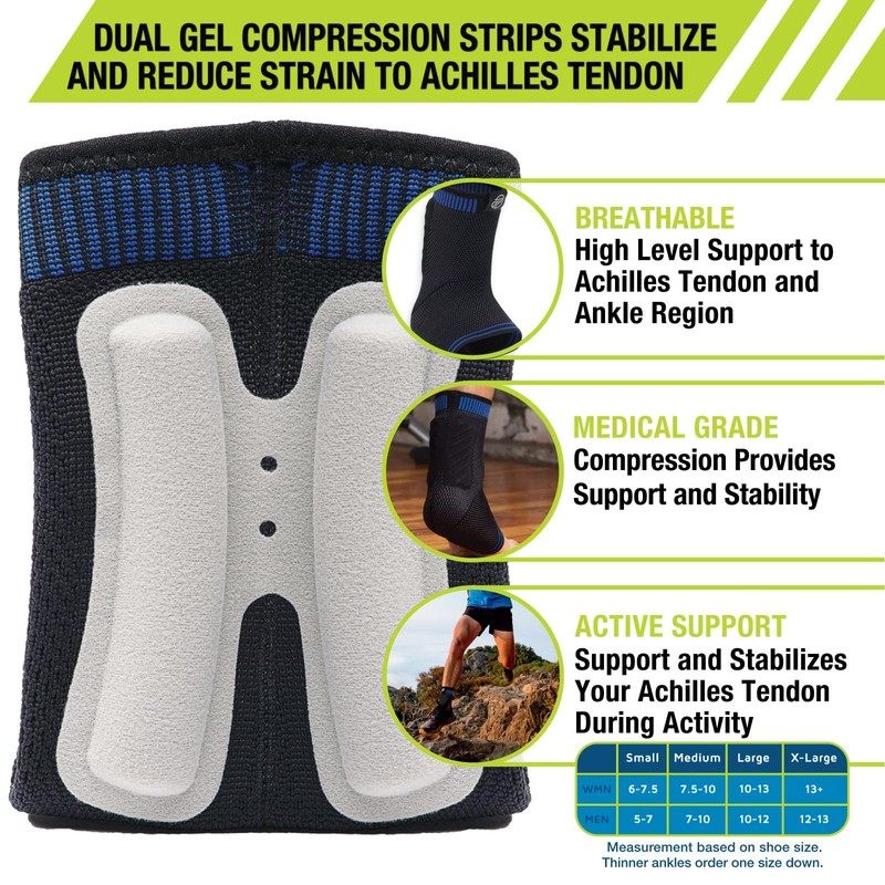 Pro-Tec Athletics Achilles Sleeve with Dual Gel Compression Strips, Achilles
