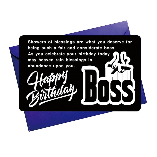 TGCNQ Boss Birthday Card Boss Birthday Gifts - Happy Birthday Boss Card Engraved Black Aluminum