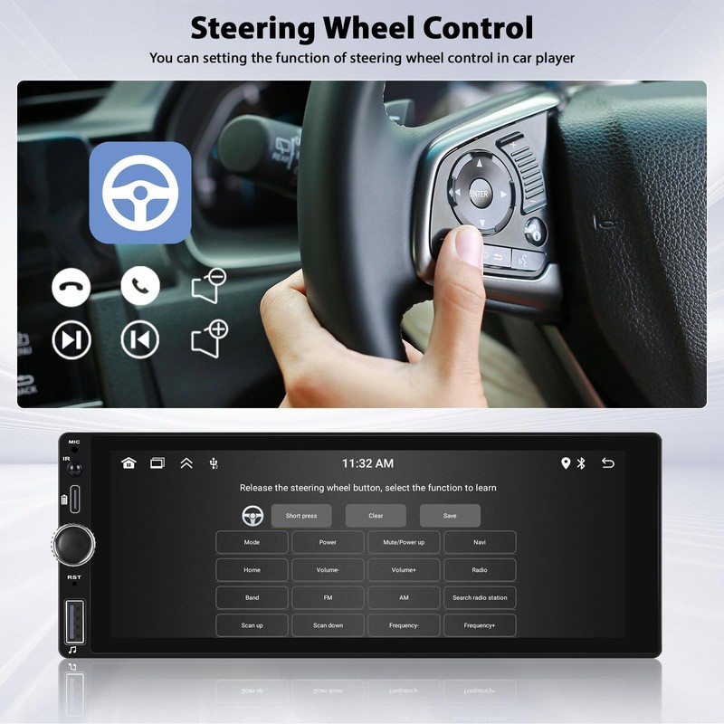 Inefala 6.86" Wireless Carplay Car Stereo Single Din Touchscreen Radio