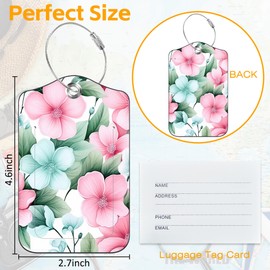 3 Pack Luggage Tags for suitcases Watercolor Retro Flowers Leather Luggage Tag, Identifiers with Privacy Name ID Label and Metal Loop for Men Women Travel Bag Suitcase