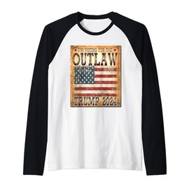 I'm Voting For The Outlaw Pro Trump 2024 Flag Wanted Poster Raglan Baseball Tee