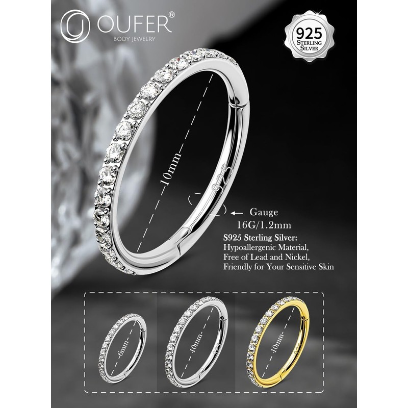 OUFER 16G Piercings Helix Echt Silber 925 CZ Rook Tragus