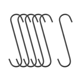 sourcing map S Hanging Hooks, 8inch/200mm Extra Long Steel Hanger, Indoor Outdoor Uses for Garden, Bathroom, Closet, Workshop, Kitchen, Black, 6Pcs