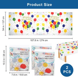 Pack of 2 Rectangular Tablecloths, Birthday, Children's Birthday Decoration, Tablecloth, 137 x 274 cm, Waterproof, Oilproof Table Decoration Tablecloth for Parties, Birthdays, Weddings, Christmas