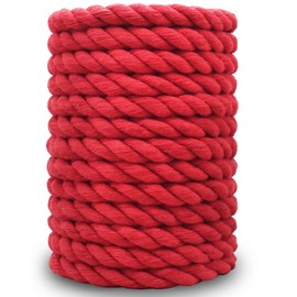 SINYLOO Red Cotton Rope 1/2 inch x 100 feet Twisted Craft Rope, Thick Rope for Macrame, Decorations, Gardening, Wedding, Curtain Tiebacks, Knotting