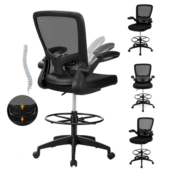 POWERSTONE Drafting Chair, Ergonomic Tall Office Chair Stool Standing Desk