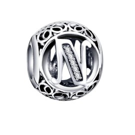 BEEUVIP 925 Sterling Silver Alphabet Letter Charm Bead Fits European Bracelets, Silver, Cubic Zirconia