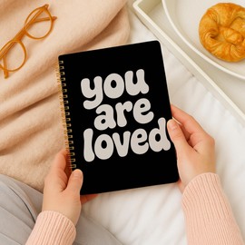 FGFK You Are Loved Inspirational Spiral Notebook Journal, Positive Affirmation Journal for Women, Motivational Black and White Minimalist Notebook, 5.5x8.3 Inches 307