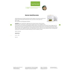 Sanct Bernhard Face Cream for Men with Wheat Germ, Almond, Jojoba, Honey 100 ml