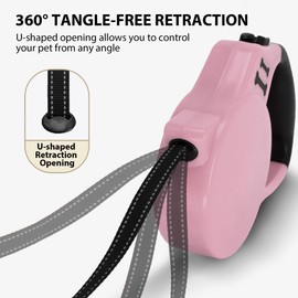 AIITLE 5m Heavy-Duty Retractable Dog Leash for Small Dogs, Reflective Nylon Tape, Instant Lock & Brake, Ergonomic Anti-Slip Grip - Ideal for Training, Hiking, Daily Walks (15kg Limit), Pink