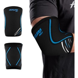 Hustlers Only Elbow Sleeves Weightlifting 7mm Neoprene Compression Elbow Support Sleeves for Gym Training, Powerlifting, Fitness, and Workout. (Black/Blue, XS)