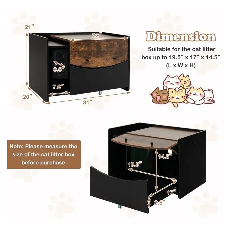 Cat Litter Box Enclosure with Convenient Pull-Out Drawer FeatureColor: Black