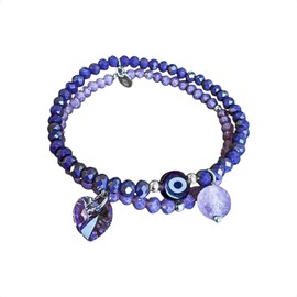Agálea | Set 2 Pulseras Ojo Turco de Plata de ley .925 con Cristal | Morada | 17 cm