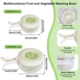2 Pcs Fruit Cleaner Bowl with Strainer and Lid, Collapsible Handle Washing Bowl, Multifunctional strainer bowl for Kitchen Draining and Storage, Wash Berry, Vegetables for Kitchen, Fridge, Picnic