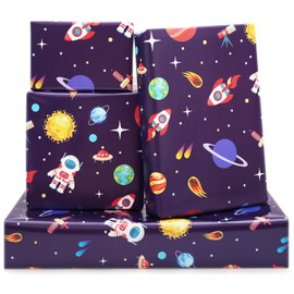 6 Sheets Birthday Wrapping Paper For Kids Girls Boys Women Men, Outer Space Design Wrapping Paper, Space Wrapping Paper Folded Flat 20x28 inches per sheet