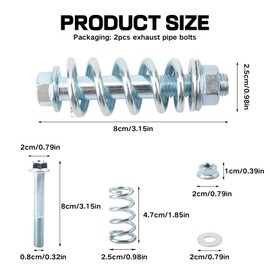 2Pcs Steel Exhaust Manifold Bolts, M10x1.5 mm Exhaust Bolts and Nuts Kit with Springs & Nuts & Gaskets, Universal Car Accessories Exhaust Flange Bolts for Most Cars