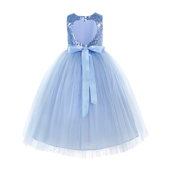 Heart Cutout Sequins Tulle Flower Girl Dress Social Events Parties