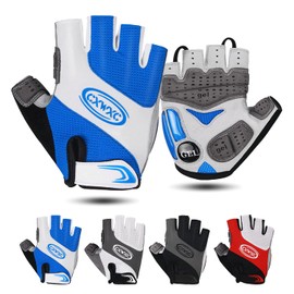 CXWXC Cycling Gloves for Men Women - Breathable Gel Road Mountain Bike Riding Gloves - Anti-Slip Half Finger Glove for Fitness Cycling Training Outdoor Sports (Blue, L)