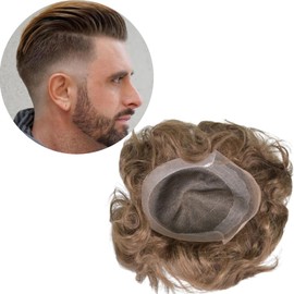 Vennsian Men’s European Human Hair Toupee 9x7 Inch Swiss Lace with PU Skin Back Natural Hair Replacement System for Thinning Hair Straight Hairpiece (#7 Light Brown Color, 9x7 INCH)