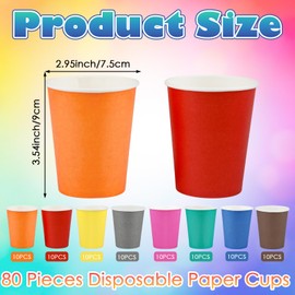 HIKIMA 80 Pcs 9 Ounce Party Cups, Colorful Disposable Paper Cups, Drinking Cups for Party BBQ Travel DIY Snack Picnic and Event 8 Colors