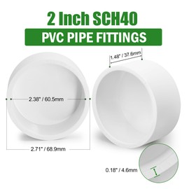 SCH40 PVC Cap 2 Inch - Fit Standard 2" SCH40 PVC Pipes (OD Approx. 2.375"), Zernmiarder Furniture Grade Pipe Caps, White Pipe Cover Fittings for Plumbing, DIY, Garden & Furniture - 12 Pcs