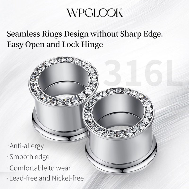 WPGLOOK 4pcs 1/2"(12mm) Ear Gauges Tunnels Plugs: Black and Silver