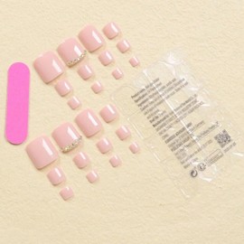 24Pcs Summer Press on Short Square Toenails,YIHONGYAN Fake Toe Nails Press ons Pink Toenails Tips Acrylic Kit with Glitter Rhinestones Design Glue on Full Cover False Toenails Stick on Women Toenails