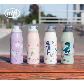 alfi KIDS ISO BOTTLE 350ml, rosa Ballerina Hasen, Isoliertrinkflasche Kinder Edelstahl, absolut dicht mit Drehverschluss, hält 12 Std. heiß, 24 Std. kalt, Trinkflasche für Kohlensäure, BPA-frei