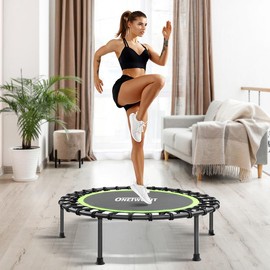 ONETWOFIT 42" Rebounder Trampoline for Adults, Silent Mini Trampoline Indoor Exercise Fitness Trampoline Bungee Rebounder Workout Max Load 330lbs - Color: green