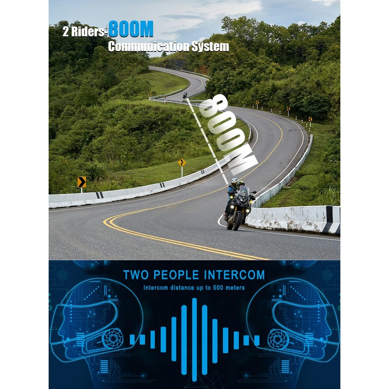 MAXTO Auriculares Bluetooth para Motocicleta, MX1 2-Riders 800 M, Sistema
