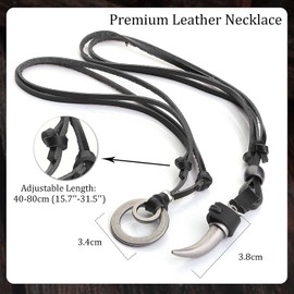 Adramata 8 Pcs Leather Necklace for Men Women Vintage Pendant Leather Cord Necklaces Black Brown Feather Arrowhead Wolf Tooth Wing Double Ring Sweater Chain Statement Mens Necklace Adjustable