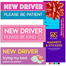 Rio Salto 3-Pack Large Reflective New Driver Car Magnet Please Be Patient Magnet Permit Student Driver Magnets Cool Prank Rookie Funny Magnetic Accessories Bumper Pink (I'm New, Cute and Nice)