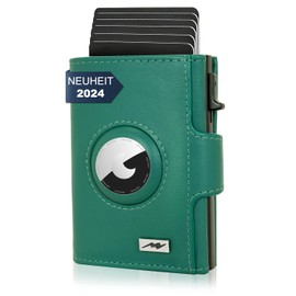 Marc Peter® Chicago Leather Push Air Slim Wallet - Airtag Wallet with Coin Compartment - RFID Protection Small Mini Wallet Leather, blue-green, Classic