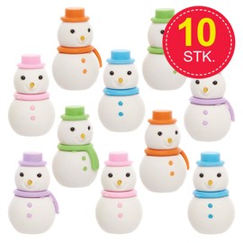 Baker Ross FX752 Snowman Erasers - Pack of 10 Christmas Party Bag Fillers and Stockings