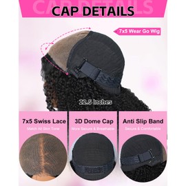 V SHOW Afro Kinky Curly Wear and Go Glueless Wigs Human Hair Pre Plucked Pre Cut 7x5 HD Lace Front Wigs Pre Bleached Bye Bye Knots 180% Density Afro Curly Lace Closure Wig Human Hair for Women 24 Inch