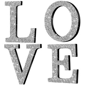 4 Pcs Independent Crystal Letters Crushed Diamond Decor Silver Wall Decor Mirrored Glam Decor Bling Home Love Sign for Mantel Desk (Love Style)
