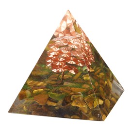 Nupuyai Healing Stone Crystal Pyramid Positive Energy Tree of Life Pyramid Feng Shui Decoration with Copper Wire Tree and Tiger's Eye Tumbled Stones for Reiki Healing and Yoga Meditation