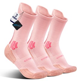 BRISIRA Coolmax Bamboo Viscose Compression Running Socks Men Women 3 Pack Crew Sport Sock for Hiking Walking Work Basketball with Cushion, Anti Blister & Odor, Moisture Wicking, Ankle & Arch Support